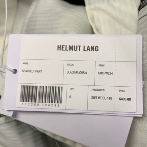 HELMUT LANG Size 6 Seatbelt Black Pink Wool Straight Zip Fly Dress Pants