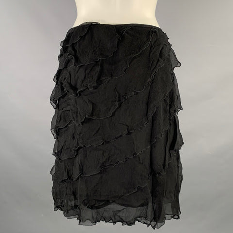 BLUMARINE Size S Black Silk Ruffled Knee-Length Skirt