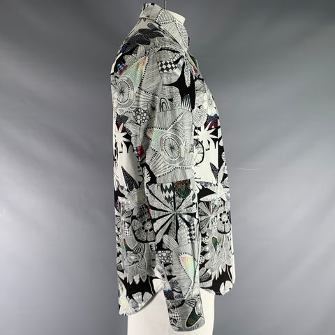 ROBERT GRAHAM Size L White Multi-Color Print Cotton Button Up Long Sleeve Shirt