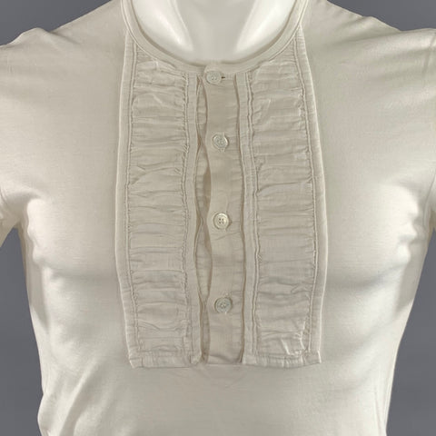 BURBERRY Size M White Ruffled Cotton Henley T shirt