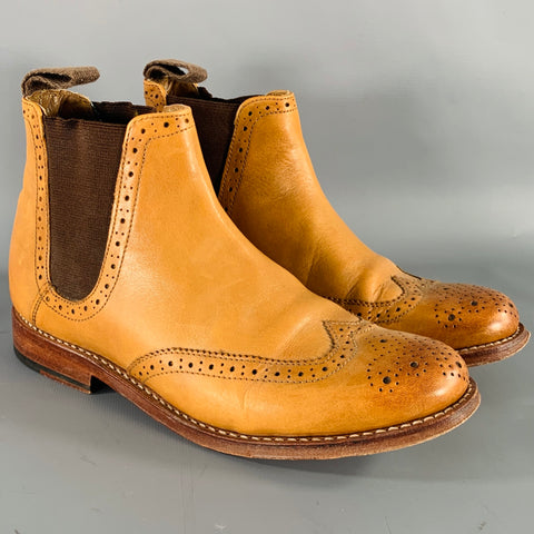 GRENSON Size 7 Beige Leather Perforated Wingtip Chelsea Boots