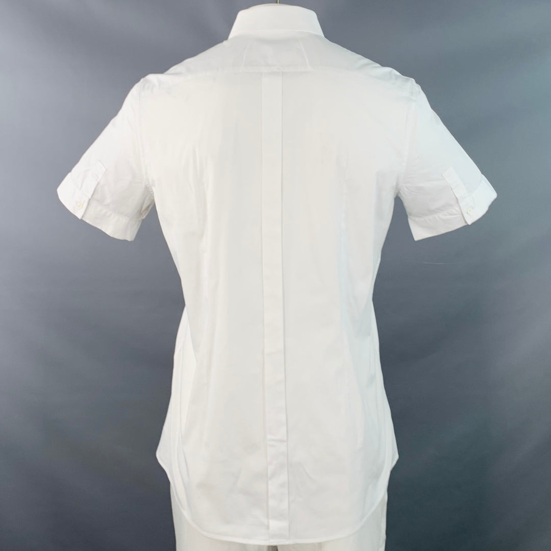 DOLCE & GABBANA Size L White Cotton Blend Button Up Short Sleeve Shirt