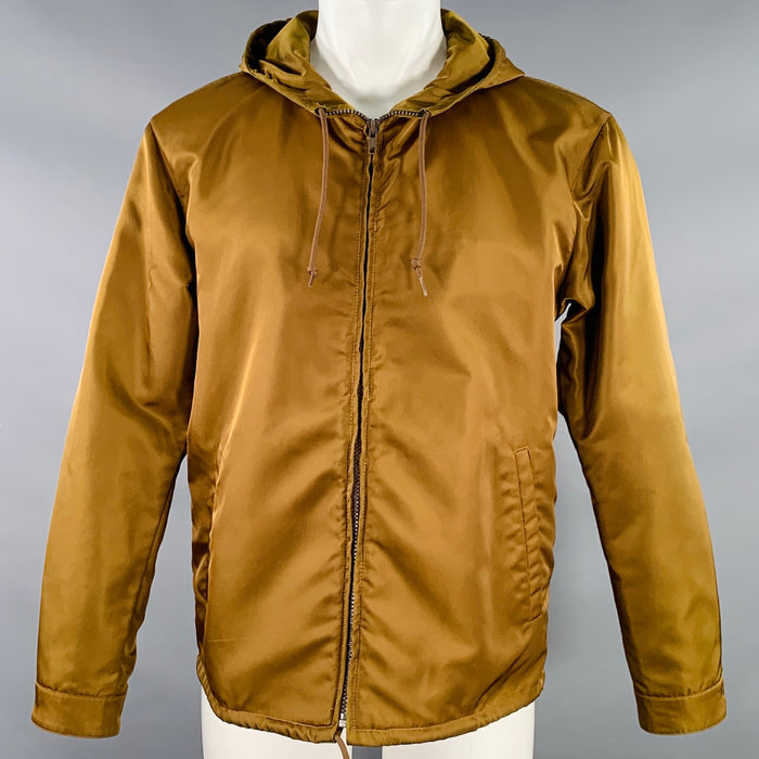PRADA Size M Bronze Nylon Hooded Zip Up Jacket