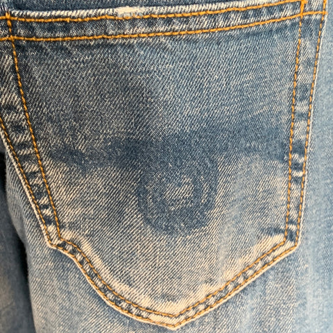 R13 Size 26 Relaxed Skinny Blue Selvedge Denim Twill Distressed Jeans
