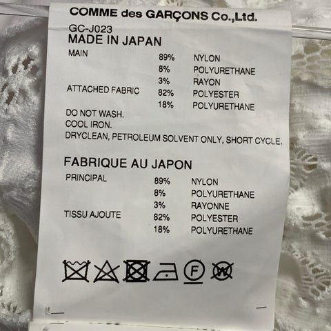 COMME des GARCONS Size M White Nylon Blend Lace Tails Notch Lapel Jacket
