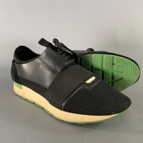 BALENCIAGA Size 9 Black Green Mixed Patterns Runner Sneakers