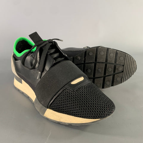 BALENCIAGA Size 7 Black Green Grey Mixed Patterns Runner Sneakers