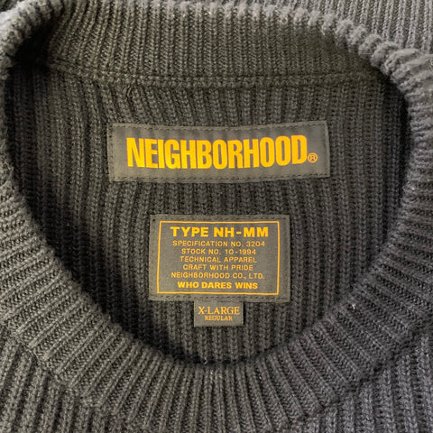 NEIGHBORHOOD Size XL Black Patch Wool Cotton Ribbed Sweater