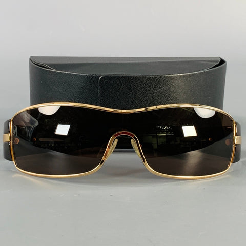 PRADA Gold Black Metal Shield Sunglasses