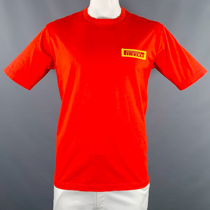 JUNYA WATANABE x PIRELLI Size L Red Yellow Patch Cotton Crew-Neck T-shirt