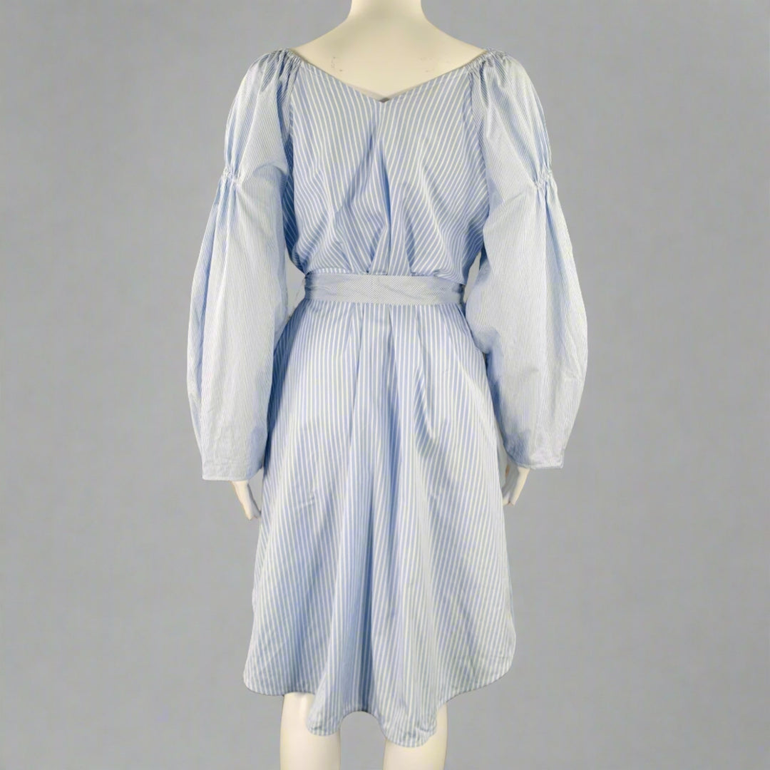STELLA McCARTNEY Size 8 Blue White Cotton Stripe Belted Shirt Dress