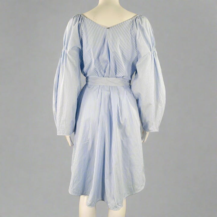 STELLA McCARTNEY Size 8 Blue White Cotton Stripe Belted Shirt Dress