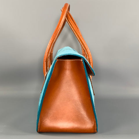 LAMBERTSON TRUEX Blue Brown Fur Purse