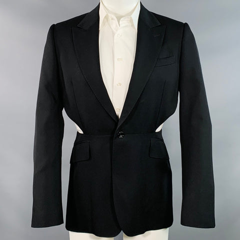 ALEXANDER MCQUEEN SS23 Size 38 Black Cut Out Wool Peak Lapel Sport Coat