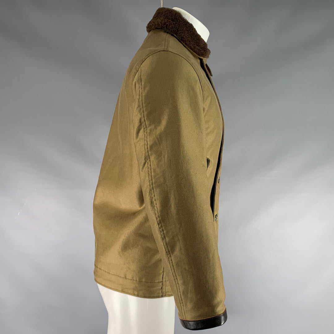THE REAL MCCOY'S Size 36 Khaki Brown Cotton Zip & Buttons Jacket