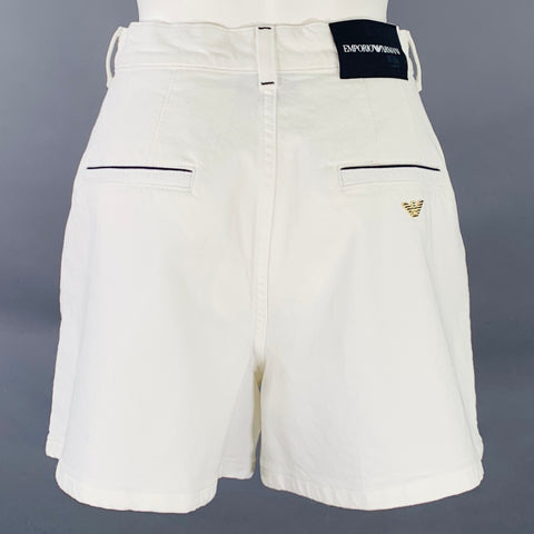 EMPORIO ARMANI Size 27 White Black Cotton Blend Twill Button Fly Shorts