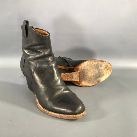 MAISON MARTIN MARGIELA Size 10 Black Brown Leather Ankle Zips Boots