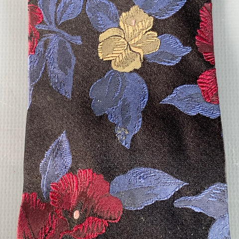PAUL SMITH Black Blue Red Floral Silk Jacquard Tie