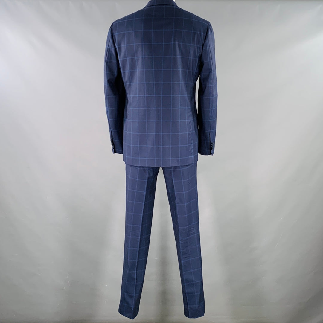 SARTORIO Size 44 Navy Blue Window Pane Wool Single breasted Suit