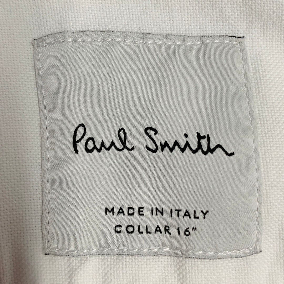 PAUL SMITH Size M White Navy Cotton Contrast Trim Long Sleeve Shirt