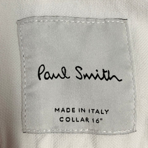 PAUL SMITH Size M White Navy Cotton Contrast Trim Long Sleeve Shirt