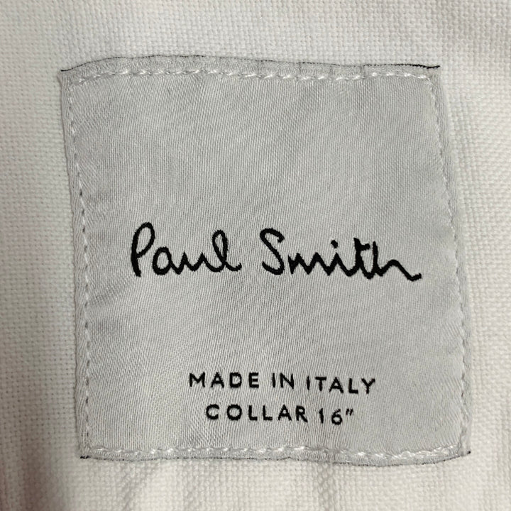 PAUL SMITH Size M White Navy Cotton Contrast Trim Long Sleeve Shirt