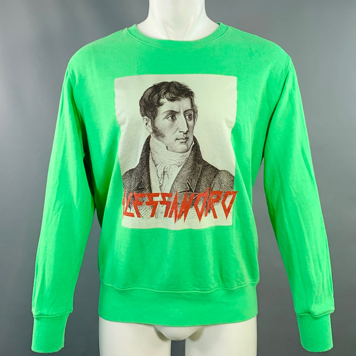 MSGM Size M Alessandro Green Graphic Cotton Crew Neck Sweatshirt