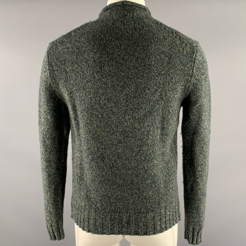 TODD SNYDER Size M Teal Black Cream Marled Wool Mock Neck Sweater