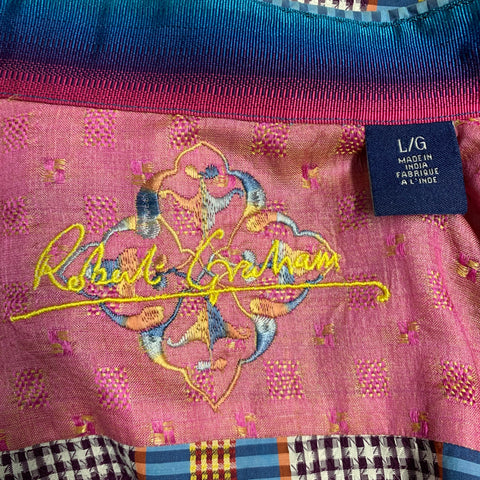 ROBERT GRAHAM Size L Blue Multi Color Plaid Cotton Button Up Long Sleeve Shirt