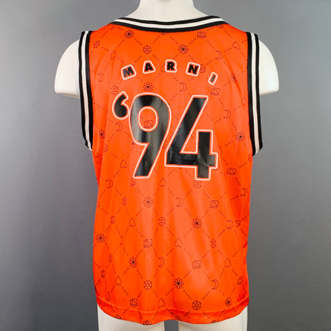 MARNI Size M Orange Black Logo Polyester Athletic Jersey Tank Top