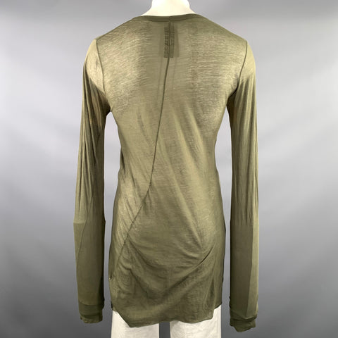 RICK OWENS Size L Green Olive See Through Cotton Oversized Long Sleeve Shirt