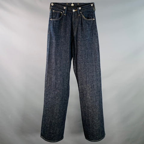 TAIGA TAKAHASHI Size 28 Indigo Blue Twill Cotton Denim Selvedge High Waisted Button Fly Jeans