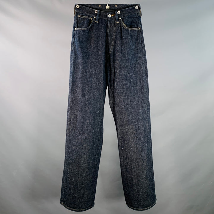 TAIGA TAKAHASHI Size 28 Indigo Blue Twill Cotton Denim Selvedge High Waisted Button Fly Jeans