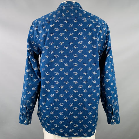 RRL by RALPH LAUREN Size XL Indigo Khaki Playing Cards Print Cotton Long Sleeve Shirt