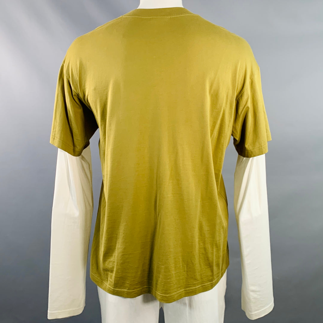 MOWALOLA Size XL White Olive Cotton Layered Pullover