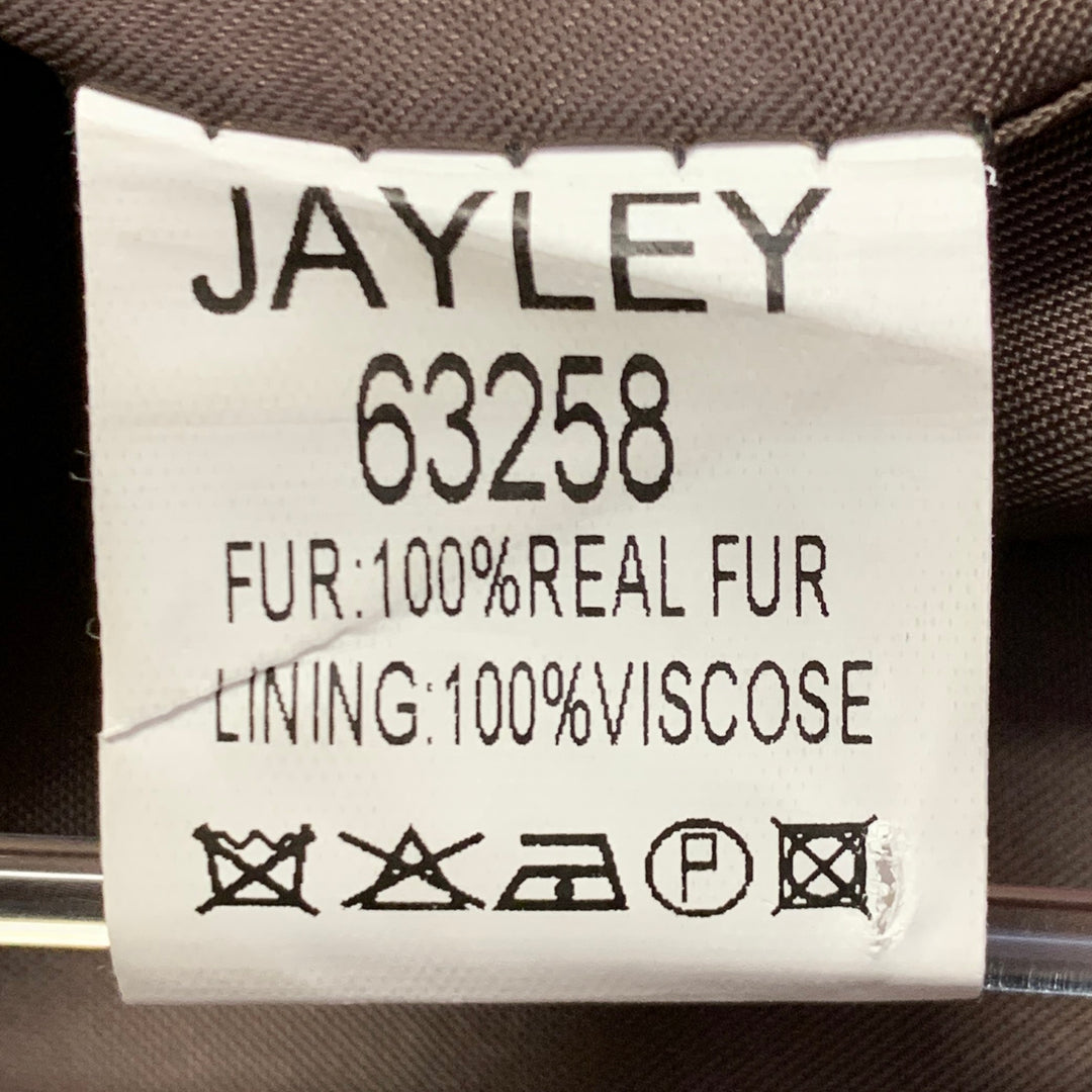 JAYLEY COLLECTION Size 12 Brown Black Leather Fur Trim Open Front Vest