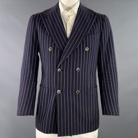 SUIT SUPPLY Chest Size 44 Navy White Pinstripe Cotton Double Breasted Sport Coat