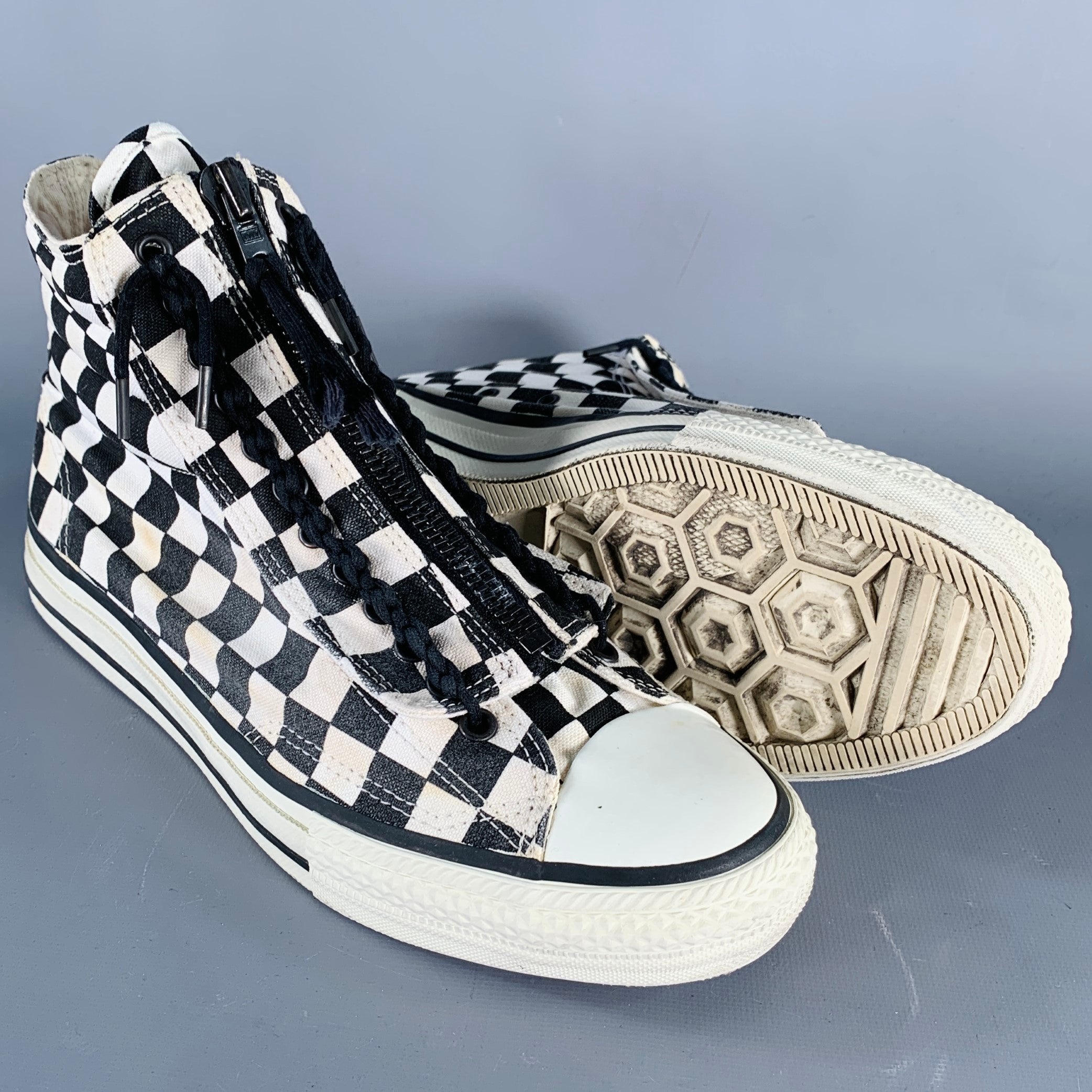 NUMBER (N)INE AW07 Size 8 Black White Checkered Canvas High Top