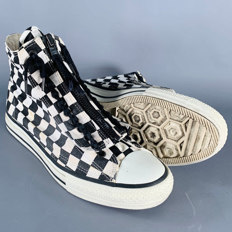 NUMBER (N)INE AW07 Size 8 Black White Checkered Canvas High Top Sneakers