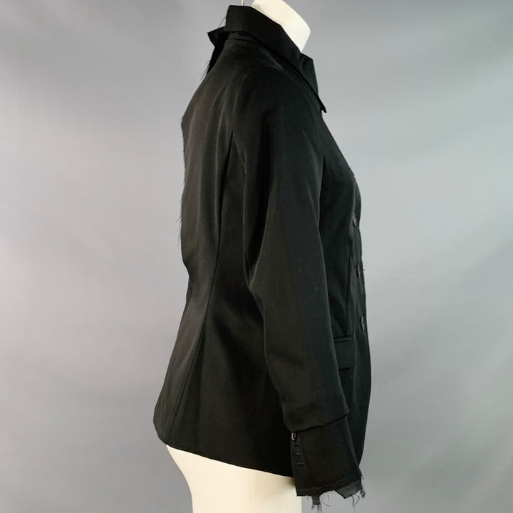 RUNDHOLZ Size XS Black Virgin Wool Distressed Layered Open Back Blazer