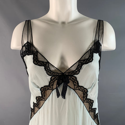 MARC JACOBS Size 4 Light Blue Black Rayon / Silk Lace Trim Slip Dress
