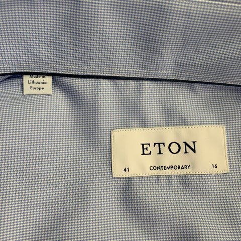 ETON Size M Blue White Checkered Cotton Curved Cutaway Long Sleeve Shirt