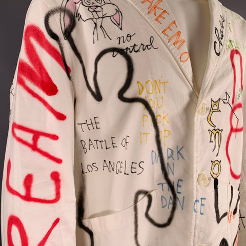 GUERNIKA Size M White Multi Color Graphic Single Breasted Coat