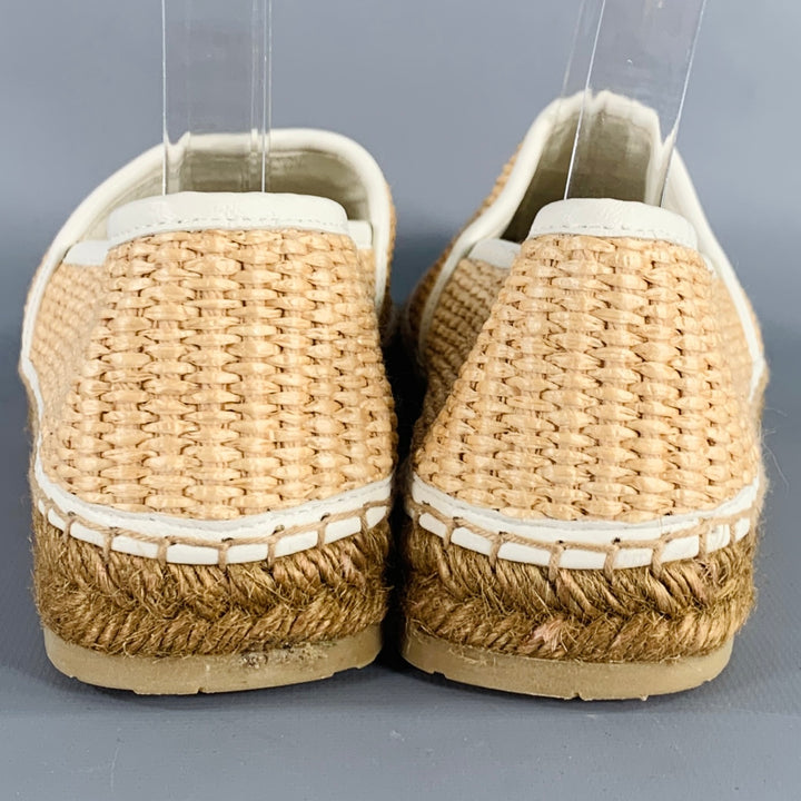 JIMMY CHOO Size 6.5 White Natural Straw Woven Espadrille Flats