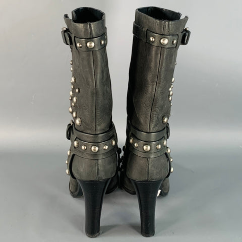 RALPH LAUREN COLLECTION Size 8.5 Black Studded Stacked Heel Pull On Boots