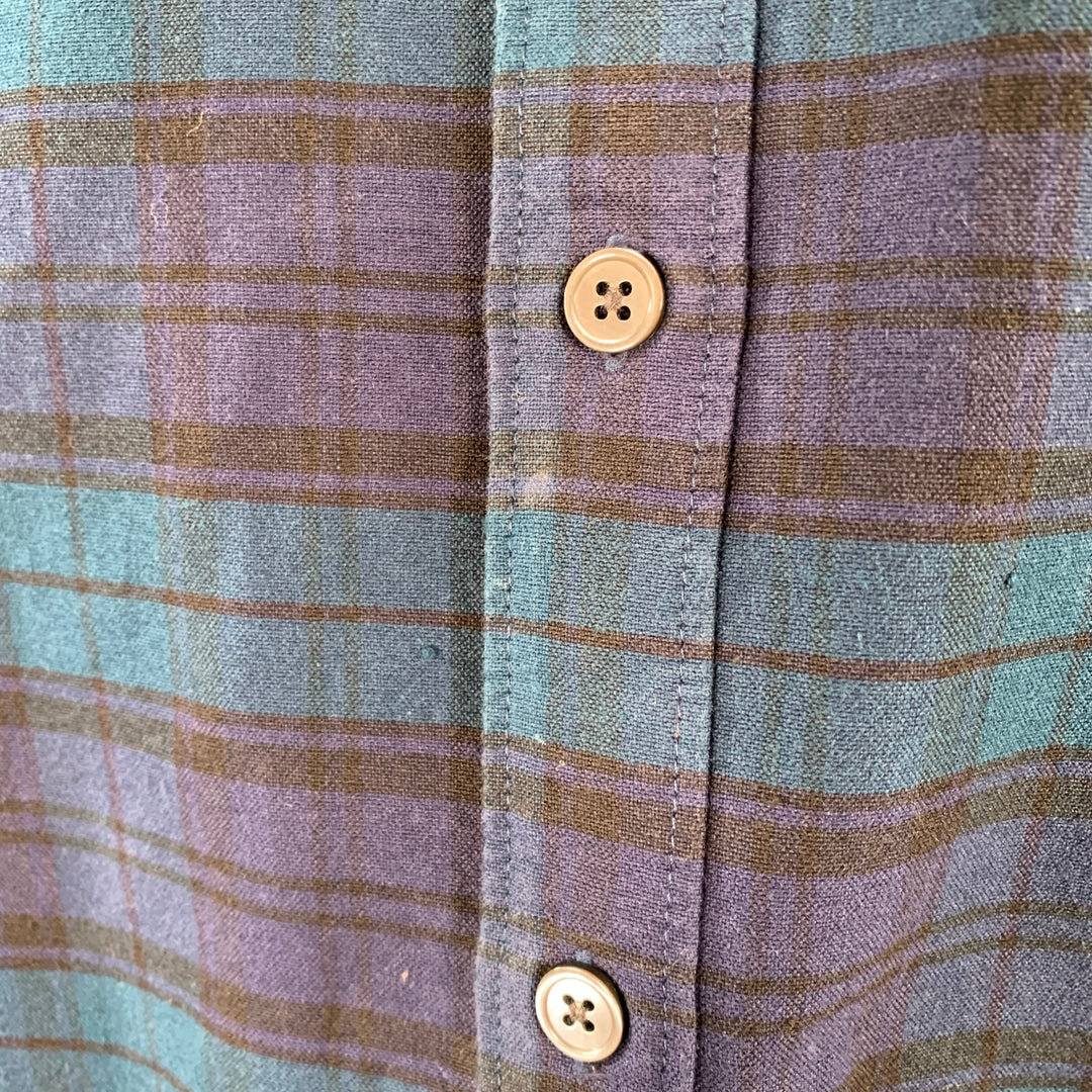 TODD SNYDER Size L Navy Teal Plaid Cotton One Pocket Long Sleeve Shirt