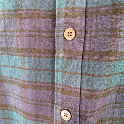 TODD SNYDER Size L Navy Teal Plaid Cotton One Pocket Long Sleeve Shirt
