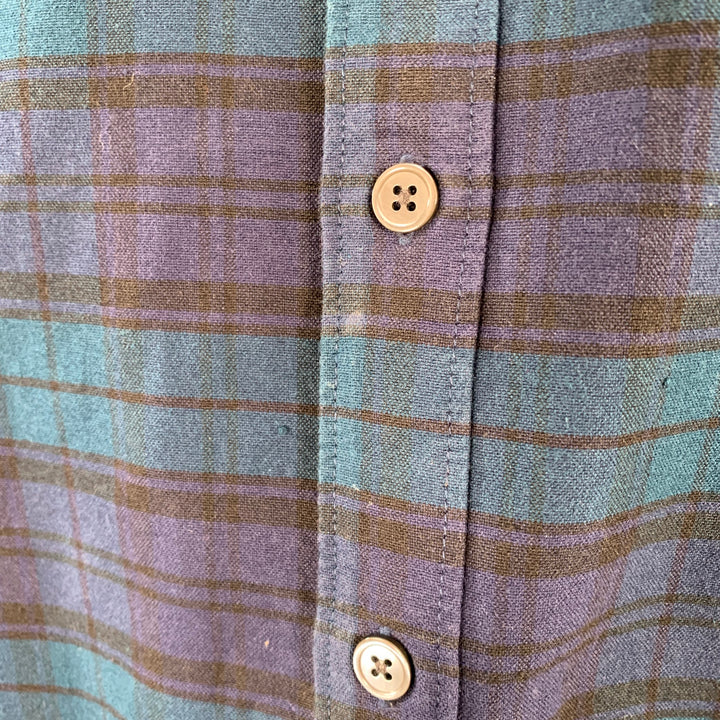 TODD SNYDER Size L Navy Teal Plaid Cotton One Pocket Long Sleeve Shirt