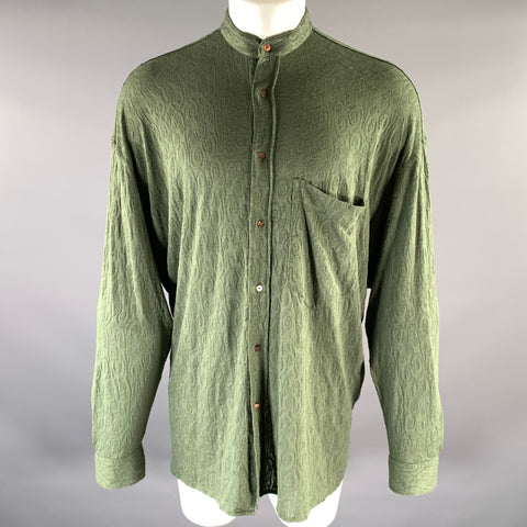 ACNE STUDIOS Size S Green Swirl Cotton Blend Band Collar Long Sleeve Shirt