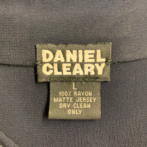 DANIEL CLEARY Size L Navy Rayon Jersey Pointed Collar Short Sleeve Shirt
